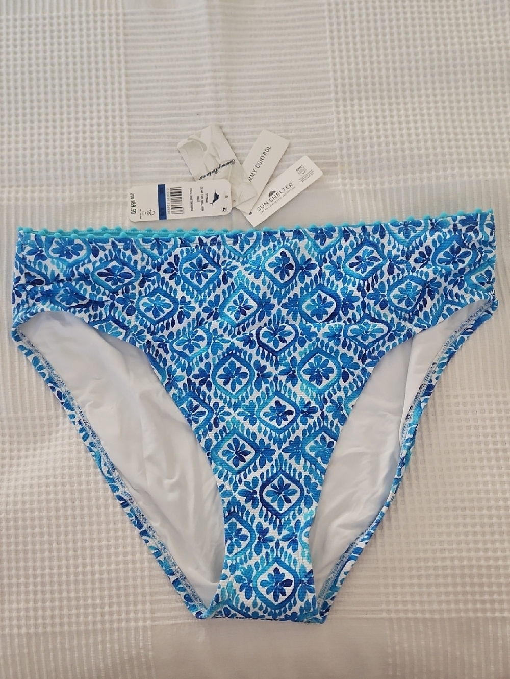 Tommy Bahama High Waist Pom Pom Detail Swim Bottom: True Turquoise: XL